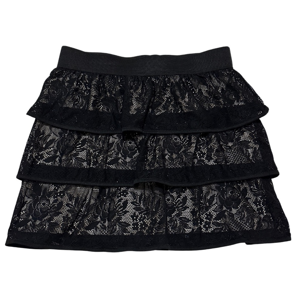 Women’s Justify Black Lace Tiered Mini Skirt Size Large